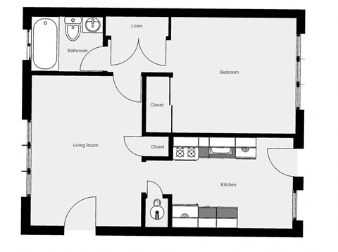 Floor plan for 1 bed, 1 bath, 500 sqft
